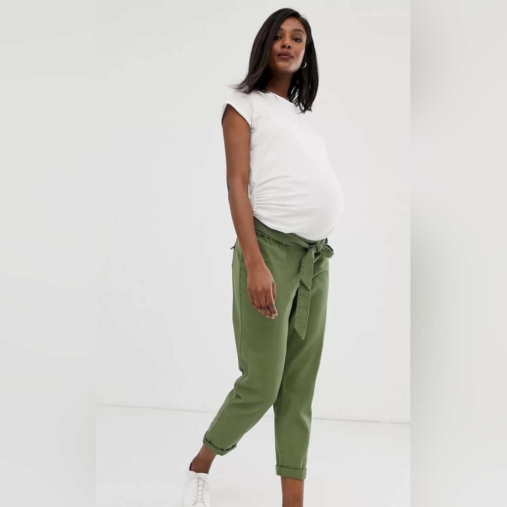 ASOS DESIGN Maternity washed soft twill tie waist casual pants